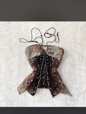 Women's Brown Halter Scarf Tank Top - Floral Speckle Print